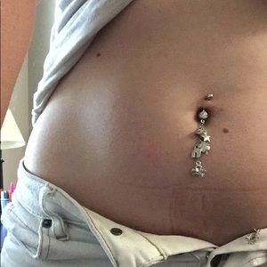 Jewelry - Long Dangle Belly Button Ring, Luck & Life Charms Jewelry - Long Dangle Belly Button Ring, Luck & Life Charms